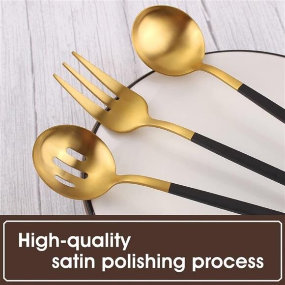 Matte Black Gold Serving Silverware Set, 5-Piece Round Shared Utensils Set - Picture 4 of 7